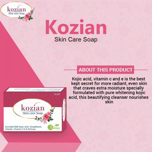 Kozian skin care kojic acid palmitate glutathione arbutin vitamin C and vitamin E face body bathing soap 75gm (Pack of 6)