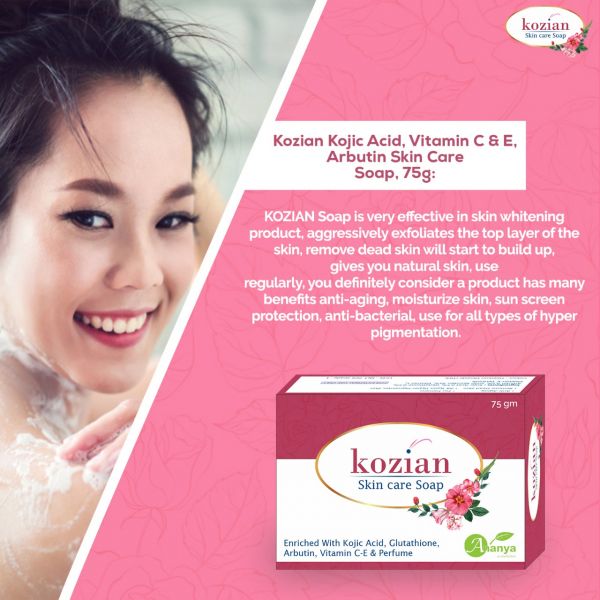 Kozian skin care kojic acid palmitate glutathione arbutin vitamin C and vitamin E face body bathing soap 75gm (Pack of 6)