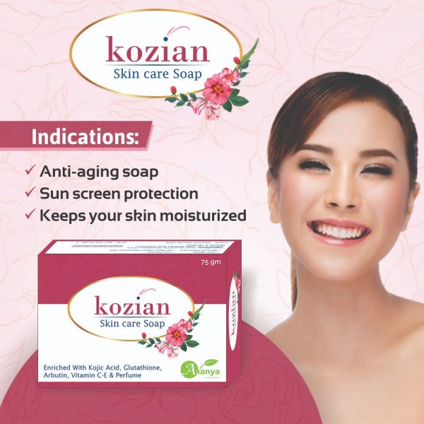 Kozian Skin Care Soap, Kojic acid palmitate, Glutathione, Arbutin, Vitamin C and Vitamin E face body Soap 75gm (Pack of 3)