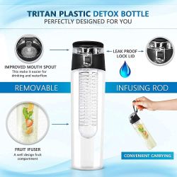Detox Fruit Water Bottle with Fruit Infuser, BPA Free 750ml Fruit Infusing Infuser Water Bottle Lemon Juice Health Bottle flip Cap & Handle (Assorted Colors )