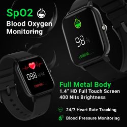 Fire-Boltt SpO2 Full Touch 1.4 inch Smart Watch 400 Nits Peak Brightness Metal Body with 24*7 Heart Rate monitoring IPX7 with Blood Oxygen, Fitness, Sports & Sleep Tracking (Black)BSW001