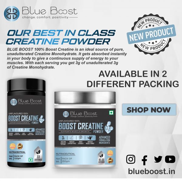 BLUE BOOST BOOST CREATINE POWDER SUPPORTS MUSCLE GROWTH PACK OF 100GM