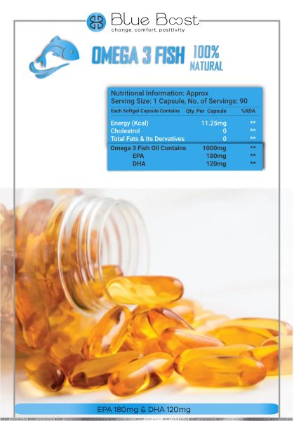 BLUE BOOST OMEGA 3 FISH OIL DOUBLE STRENTH 2000mg WITH EPA360mg, DHA 240mg( PACK OF 90 CAPSULES )