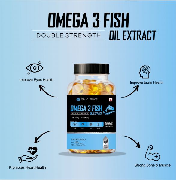 BLUE BOOST OMEGA 3 FISH OIL DOUBLE STRENTH 2000mg WITH EPA360mg, DHA 240mg( PACK OF 90 CAPSULES )