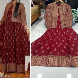 Rayon Beautiful Kurti With Jacket Long Kurti Red