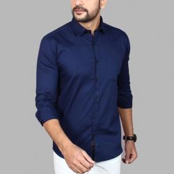 Men's Premium Cotton Casual Full Sleeve Shirt Blue