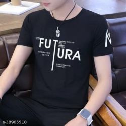 Fashion Globe Best Selling Printed Half Sleeves T Shirt for Man Black