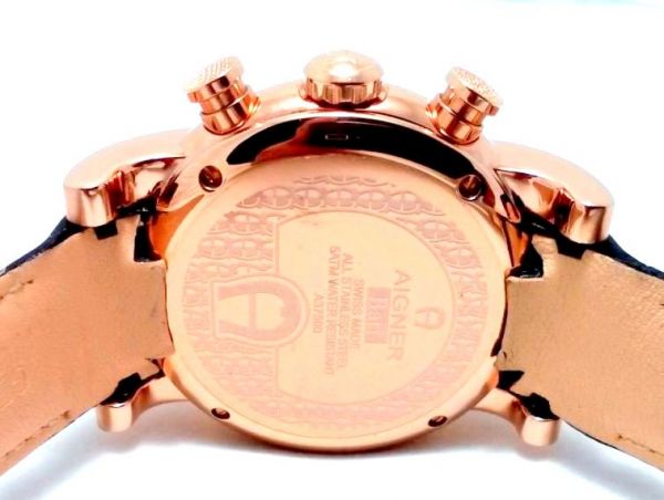 Aigner Bari Rose Gold Black Leather Chronograph mens watch