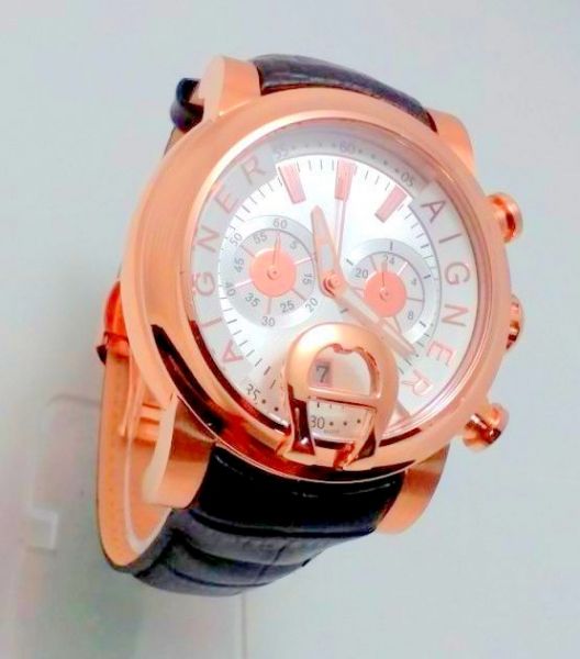 Aigner Bari Rose Gold Black Leather Chronograph mens watch