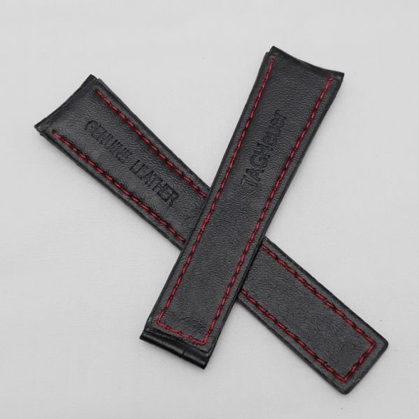 Tagheuer 22mm Black Red Border Leather Srtap