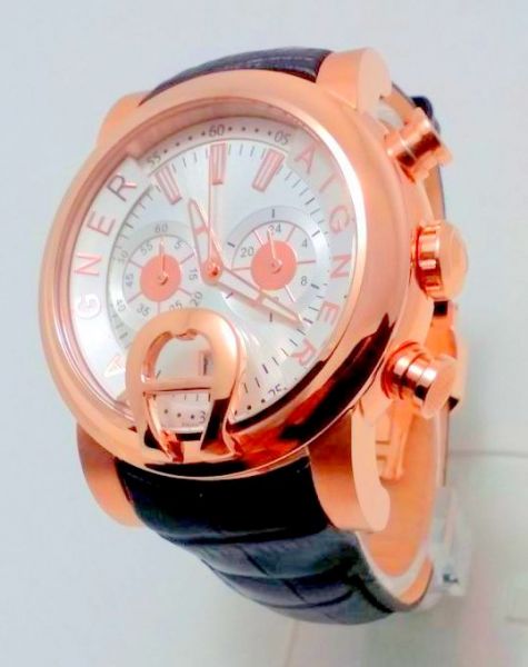 Aigner Bari Rose Gold Black Leather Chronograph mens watch