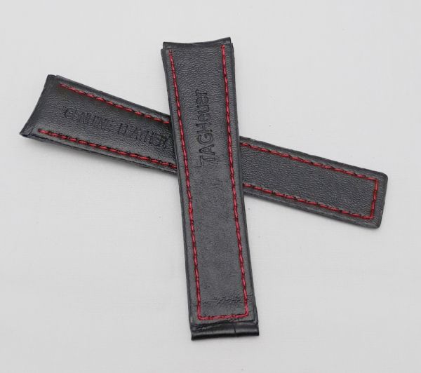 Tagheuer 22mm Black Red Border Leather Srtap