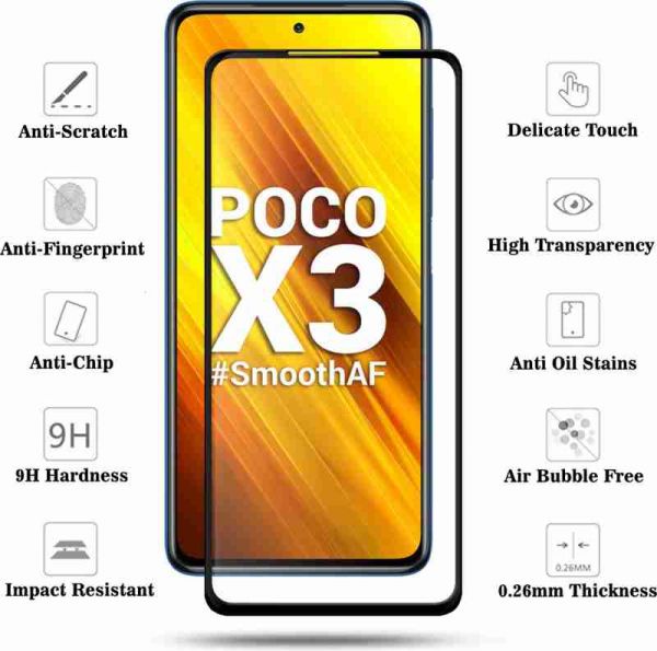 Poco X3/X3pro/Mi10i/poco M2 pro /Redmi note 9 pro/pro max/ 9 Redmi Note 10 pro temper Glass (11D Ultra Smooth )