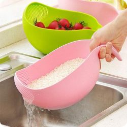 Kitchen Rice Bowl Plastic Fruit Bowl Thick Drain Basket with Handle Washing Basket for Home Kitchen Supplies High Quality