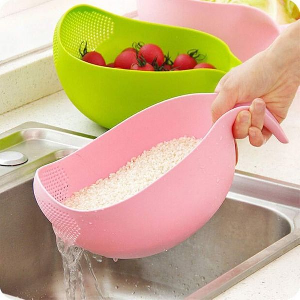 Kitchen Rice Bowl Plastic Fruit Bowl Thick Drain Basket with Handle Washing Basket for Home Kitchen Supplies High Quality