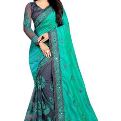 Pink and grey women saree