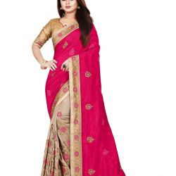 Pink and grey women saree