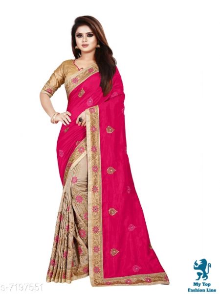 Pink and grey women saree
