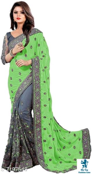 Pink and grey women saree