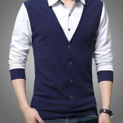 Solid Men Polo Neck Dark Blue T-Shirt