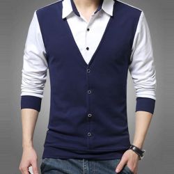 Solid Men Polo Neck Dark Blue T-Shirt