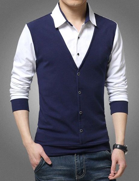 Solid Men Polo Neck Dark Blue T-Shirt