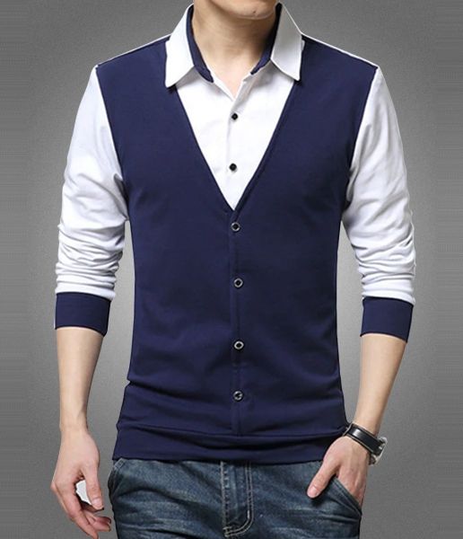 Solid Men Polo Neck Dark Blue T-Shirt