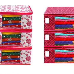 Sameer Enterprises Persents Non Woven clothes Cover Storage Bags for Clothes with premium Quality Combo Offer Saree Organizer for Wardrobe/Organizers for Clothes (Pack Of 6 )(Pink Flower-pink Check) 