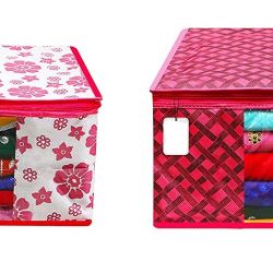 Sameer Enterprises Persents Non Woven clothes Cover Storage Bags for Clothes with premium Quality Combo Offer Saree Organizer for Wardrobe/Organizers for Clothes (Pack Of 6 )(Pink Flower-pink Check) 