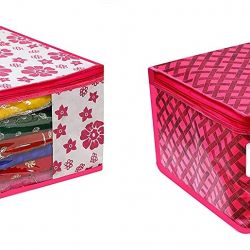 Sameer Enterprises Persents Non Woven clothes Cover Storage Bags for Clothes with premium Quality Combo Offer Saree Organizer for Wardrobe/Organizers for Clothes (Pack Of 6 )(Pink Flower-pink Check) 