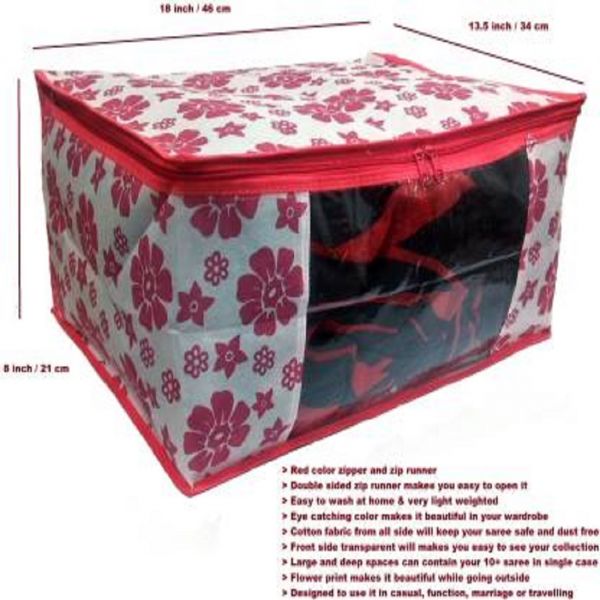 Sameer Enterprises saree bag white and pink flower printed saree cover set of 3 pcs 45 cm height combo (flower Printed) (Multicolor) 