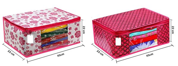 Sameer Enterprises Persents Non Woven clothes Cover Storage Bags for Clothes with premium Quality Combo Offer Saree Organizer for Wardrobe/Organizers for Clothes (Pack Of 6 )(Pink Flower-pink Check) 