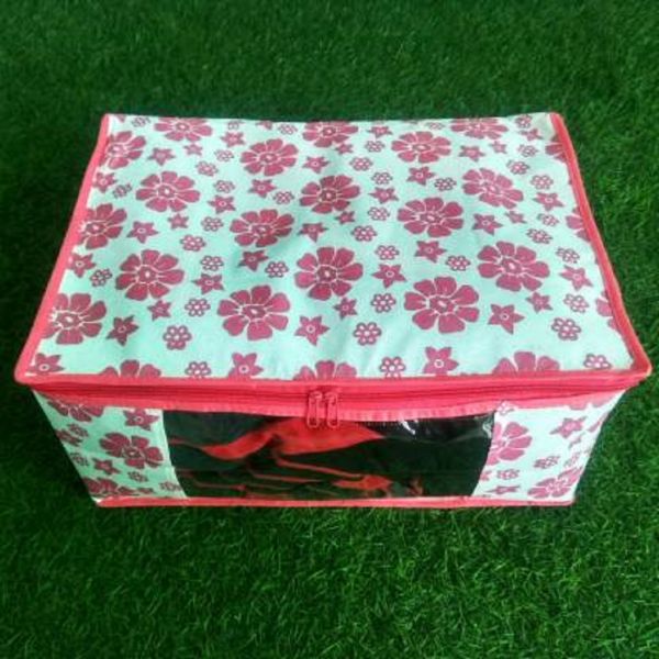 Sameer Enterprises saree bag white and pink flower printed saree cover set of 3 pcs 45 cm height combo (flower Printed) (Multicolor) 