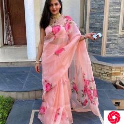 Organza pink Saree