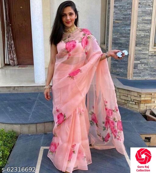 Organza pink Saree