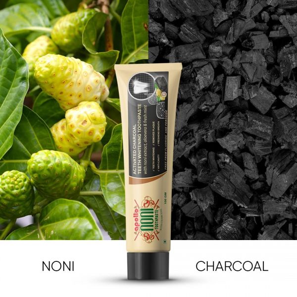 Apollo Noni Activated Charcoal Teeth Whitening With Noni Extract Aloevera & Fresh Mint Toothpaste