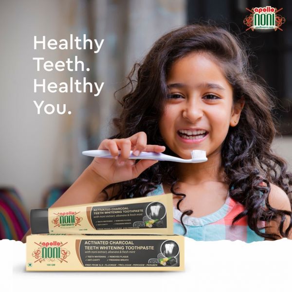 Apollo Noni Activated Charcoal Teeth Whitening With Noni Extract Aloevera & Fresh Mint Toothpaste