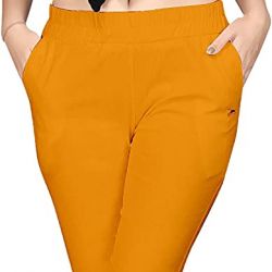 Comfort Wear Women Cotton Lycra Regular Fit Solid Lace Pants, Trousers, zalar Pants for Women, Girls (Pack of 1)Musturd 
