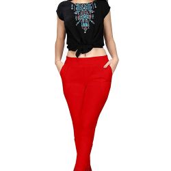 Comfort Wear Women Cotton Lycra Regular Fit Solid Lace Pants, Trousers, zalar Pants for Women, Girls (Pack of 1)red