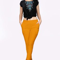 Comfort Wear Women Cotton Lycra Regular Fit Solid Lace Pants, Trousers, zalar Pants for Women, Girls (Pack of 1)Musturd 