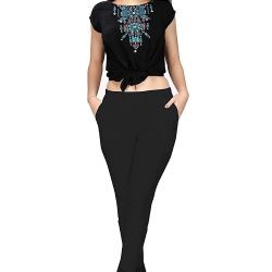 Comfort Wear Women Cotton Lycra Regular Fit Solid Lace Pants, Trousers, zalar Pants for Women, Girls (Pack of 1) black