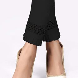 Comfort Wear Women Cotton Lycra Regular Fit Solid Lace Pants, Trousers, zalar Pants for Women, Girls (Pack of 1) black