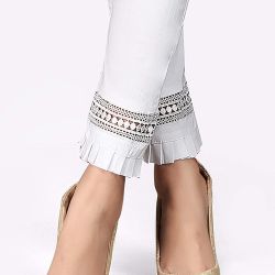 Comfort Wear Women Cotton Lycra Regular Fit Solid Lace Pants, Trousers, zalar Pants for Women, Girls (Pack of 1)white