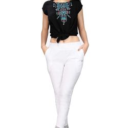 Comfort Wear Women Cotton Lycra Regular Fit Solid Lace Pants, Trousers, zalar Pants for Women, Girls (Pack of 1)white