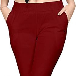 Comfort Wear Women Cotton Lycra Regular Fit Solid Lace Pants, Trousers, zalar Pants for Women, Girls (Pack of 1)maroon