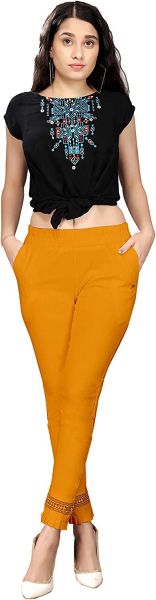 Comfort Wear Women Cotton Lycra Regular Fit Solid Lace Pants, Trousers, zalar Pants for Women, Girls (Pack of 1)Musturd 
