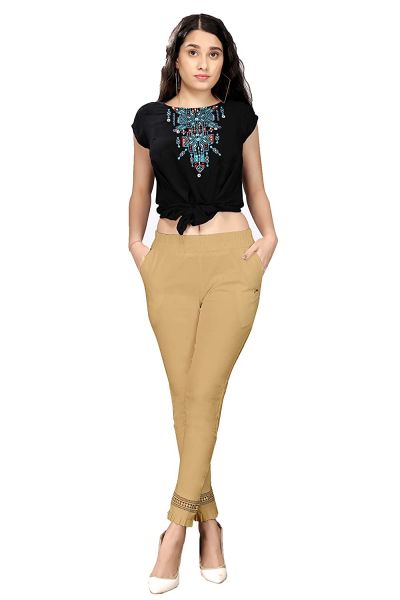Comfort Wear Women Cotton Lycra Regular Fit Solid Lace Pants, Trousers, zalar Pants for Women, Girls (Pack of 1)baige