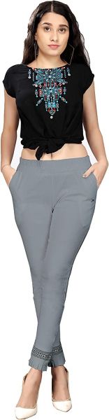 Comfort Wear Women Cotton Lycra Regular Fit Solid Lace Pants, Trousers, zalar Pants for Women, Girls (Pack of 1)L grey