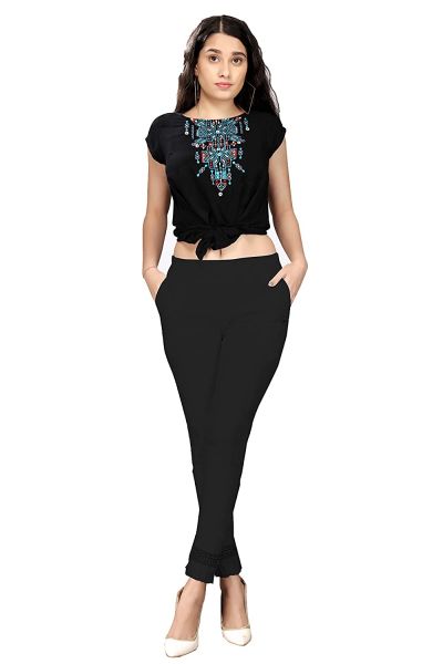 Comfort Wear Women Cotton Lycra Regular Fit Solid Lace Pants, Trousers, zalar Pants for Women, Girls (Pack of 1) black