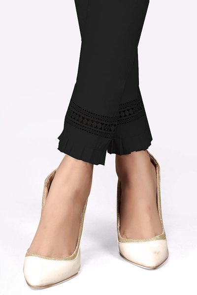 Comfort Wear Women Cotton Lycra Regular Fit Solid Lace Pants, Trousers, zalar Pants for Women, Girls (Pack of 1) black